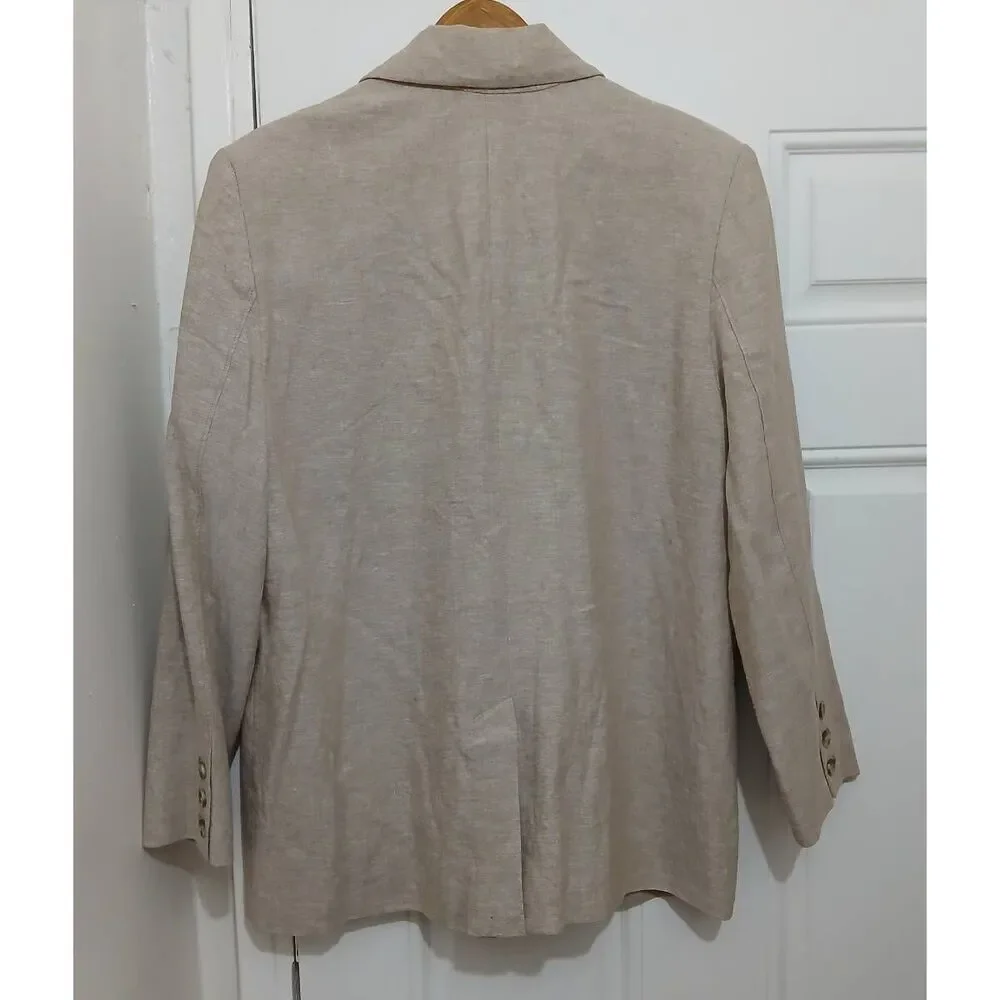 Old navy womens large linen viscose sand tan double Breasted blazer jacket
